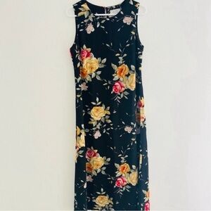 Vintage 90s Jennifer Moore Black Rose Floral Maxi Dress 10